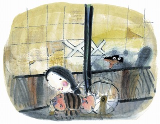 光村図書 1年生国語「たぬきの糸車」挿絵より